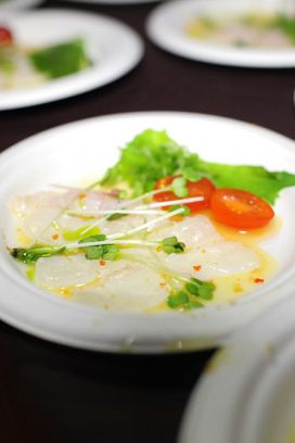 Fluke ceviche with spicy red yuzu juice from Maisono.