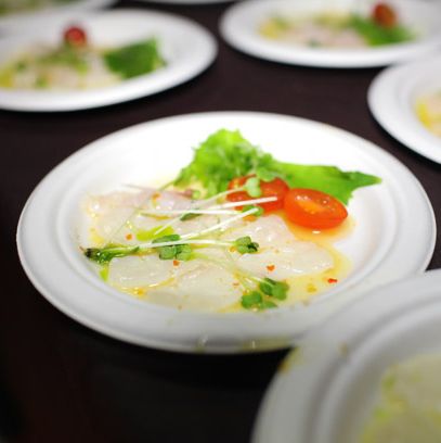 Fluke ceviche with spicy red yuzu juice from Maisono.