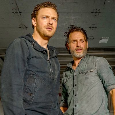Andrew Lincoln as Rick Grimes, Ross Marquand as Aaron - The Walking Dead _ Season 7, Episode 7 - Photo Credit: Gene Page/AMC