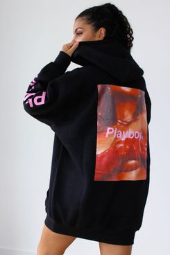 Playboy x Missguided Black Graphic Hoodie Dress