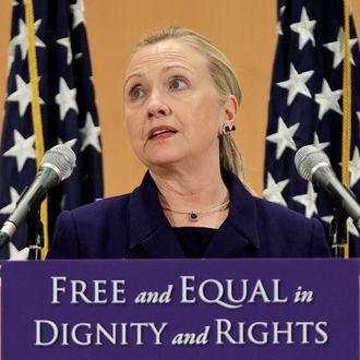 US Secretary of State Hillary Clinton defends the rights of lesbian, gay, bi-sexual, and transgender people from around the world in a speech entitled 