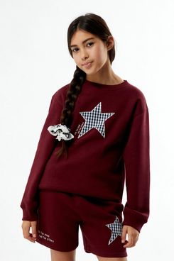 Pacsun Kids Maroon Plaid Star Embroidered Sweat Shorts
