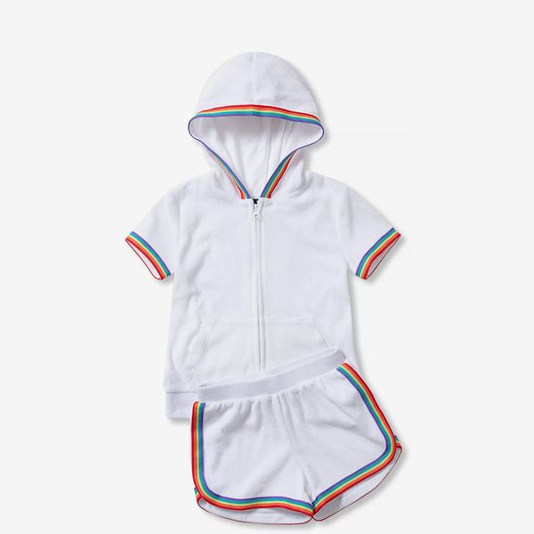 Lands' End Girls Terry Zip Front Top and Shorts Cover Up Set