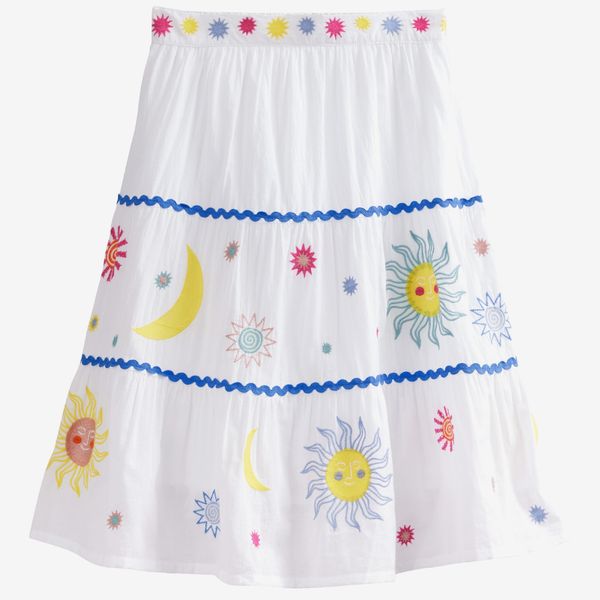 Mini Boden Kids' Celestial Appliqué Tiered Cotton Skirt