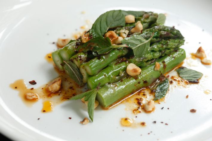 Asparagus, hazelnuts, smoked-chile vinaigrette.