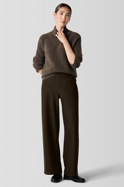 Eileen Fisher Felted Wool Jersey Wide-Leg Long Pant