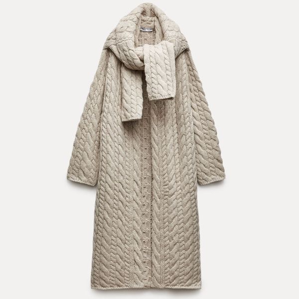 Zara 100-Percent-Wool Cable-Knit Coat