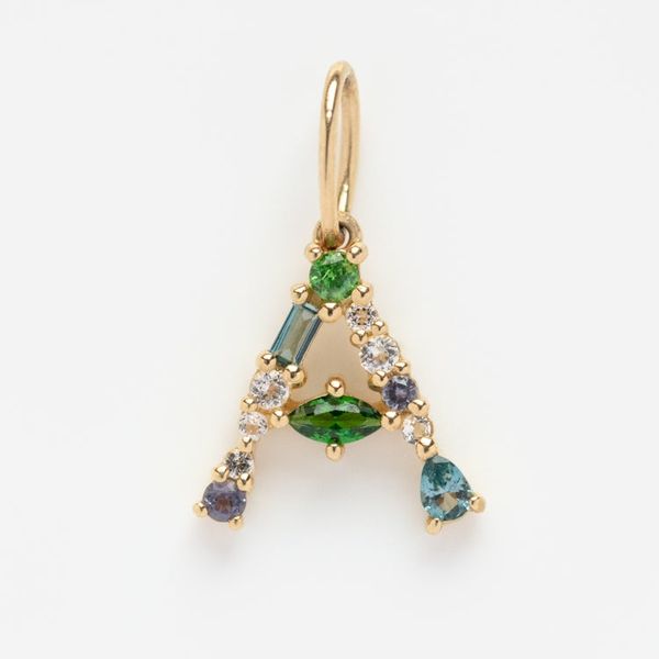 Local Eclectic Solid Gold Gemstone Letter Charm