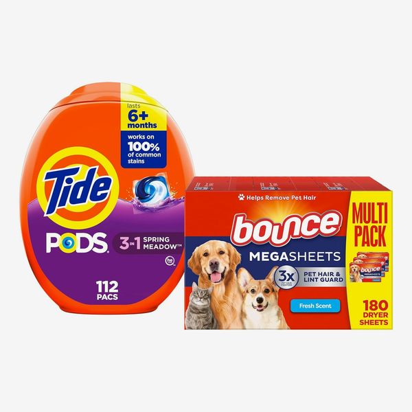 Tide Pods 3 in 1, Laundry Detergent Pacs + Fabric Softener Dryer Sheet - Pet Hair Bundle