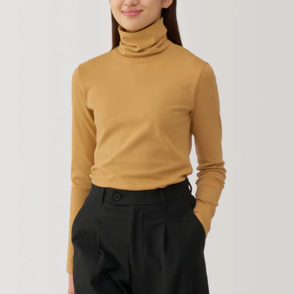 Muji Brushed Ribbed Turtleneck Long-Sleeved T-shirt