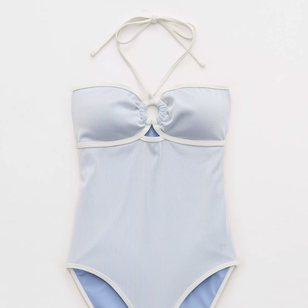 Aerie Ribbed Bandeau Halter One Piece Swimsuit