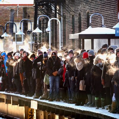 CHICAGO, IL - JANUARY 07: Passengers heading into downtown wait on an 