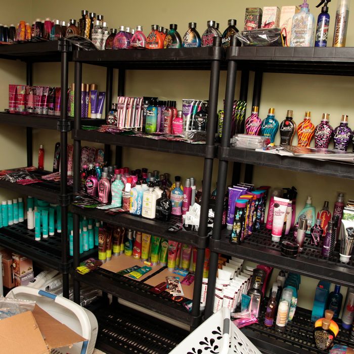 Neatly organized contraband beauty products