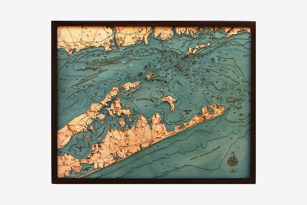 Thos. Baker Hamptons/Long Island Sound Laser-Cut Birchwood Map