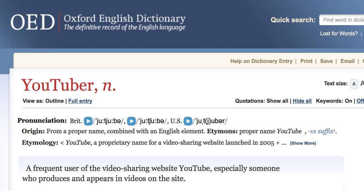 'Oxford English Dictionary' Adds Wrong 'YouTuber' Definition