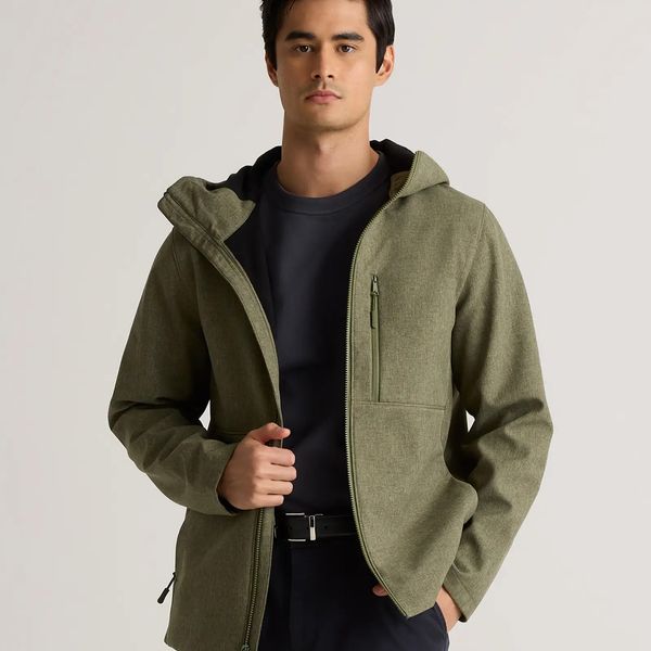 Quince Men's Softshell Fleece-Lined Full-Zip Hooded Jacket