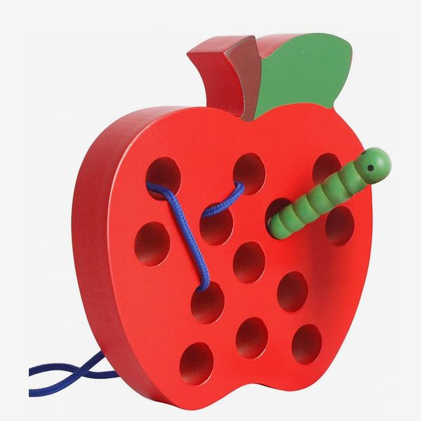 SGVV90 Wooden Apple Lacing Threading Weaving Worm Toy