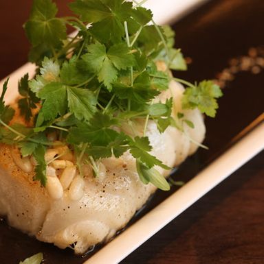 Mero: Japanese sea bass, crisped puffed rice, black goma ponzu.