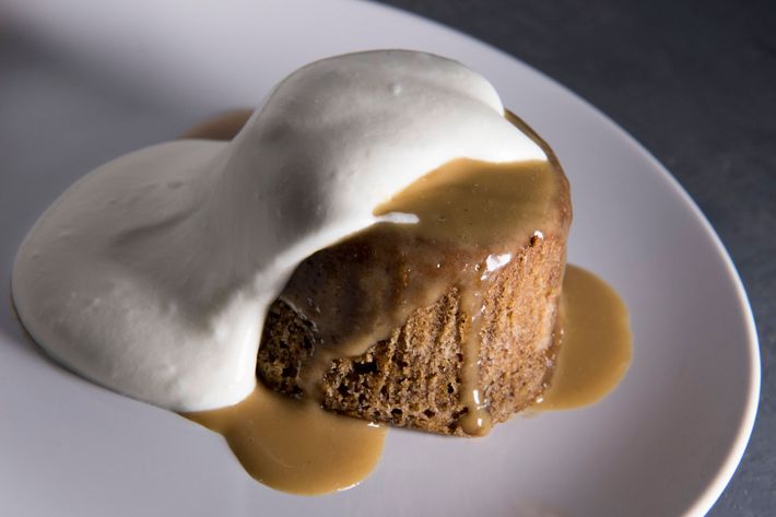 For dessert: sticky date bread pudding with Earl Grey toffee and lemon whipped cream.