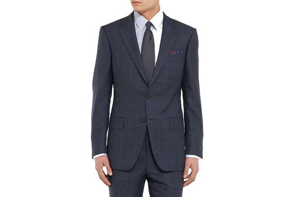 Gieves & Hawkes Navy Slim-Fit Checked Wool Suit Jacket