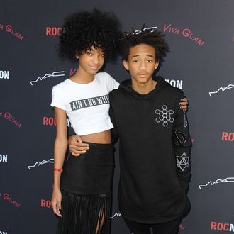 LOS ANGELES, CA - JANUARY 25: Actress Willow Smith (L) and actor Jaden Smith arrive at the Roc Nation Pre-Grammy brunch presented by MAC Viva Glam at a private residency on January 25, 2014 in Los Angeles, California. (Photo by Angela Weiss/Getty Images)