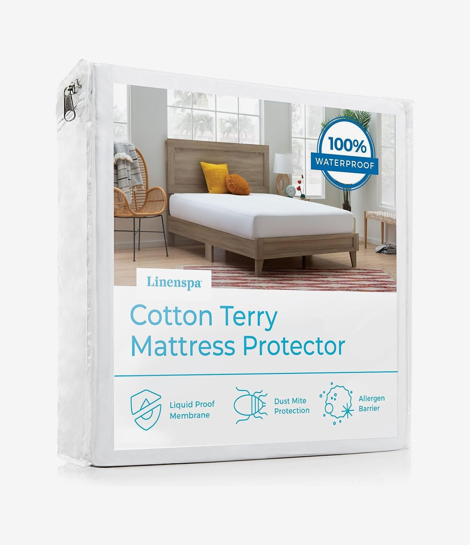  SureGuard Queen Size Mattress Protector - 100% Waterproof,  Hypoallergenic - Premium Fitted Cotton Terry Cover White : Home & Kitchen