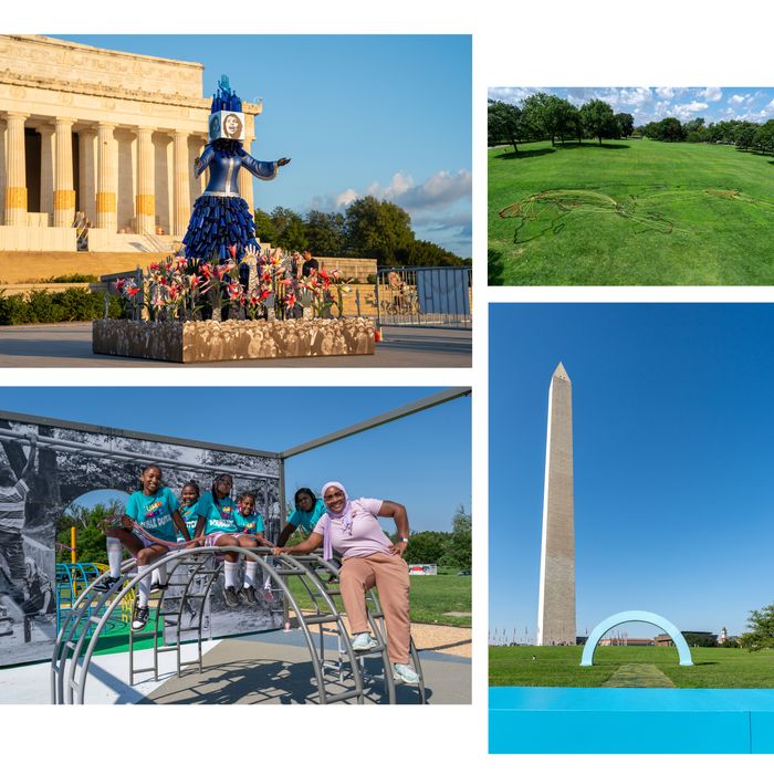 A collage of images from Beyond Granite, a temporary public art installation on the National Mall.