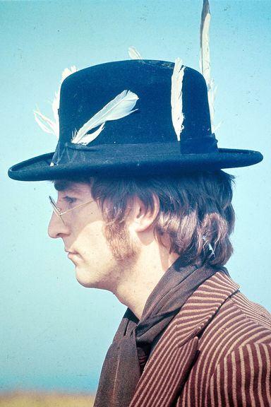 John Lennon poses for a picture during the filming of Magical Mystery Tour.