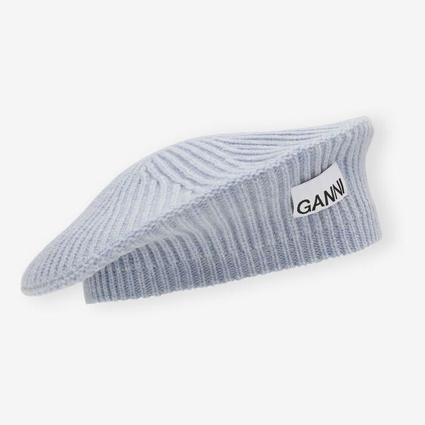 Ganni Blue Wool Rib Knit Beret