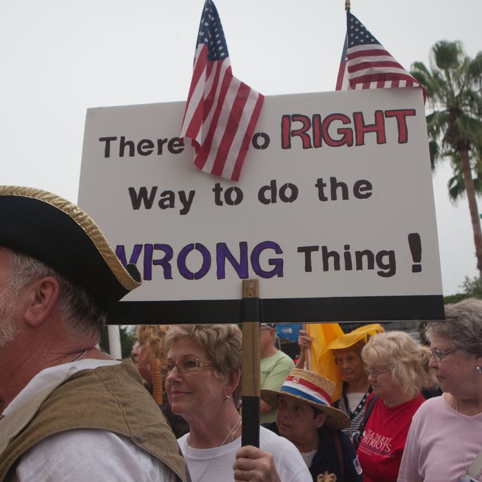 August 26, 2012, Tampa Florida, members of the Tea Party at the Tea Party's Unity Rally preceding the RNC encouraging supporters to vote for the Romney ticket.