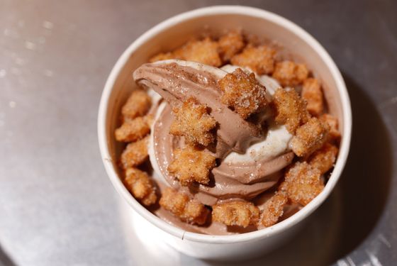 Chocolate-horchata twist soft-serve with churro stars.