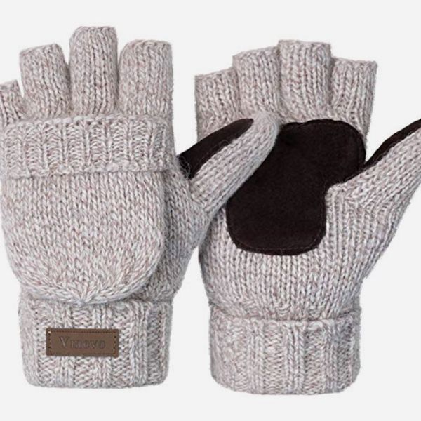 ViGrace Winter Knitted Fingerless Gloves Convertible Wool Mittens