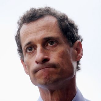 NEW YORK, NY - MAY 23: Anthony Weiner listens to a question from the media after courting voters outside a Harlem subway station a day after announcing he will enter the New York mayoral race on May 23, 2013 in New York City. Weiner is joining the Democratic race to succeed three-term Mayor Michael Bloomberg after he was forced to resign from Congress in 2011 following the revelation of sexually explicit online behavior. (Photo by Mario Tama/Getty Images)