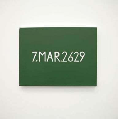 At first, Ozbolt’s goofy riff on Kawara’s famous “Date Paintings,” a series of works set in the near and distant future, was sort of amusing as an art-world joke. Then it was irritating. And finally, it became oddly cerebral: Will there be anyone who cares enough about art — or at least this kind of art — to keep doing the date paintings long after Kawara is gone?