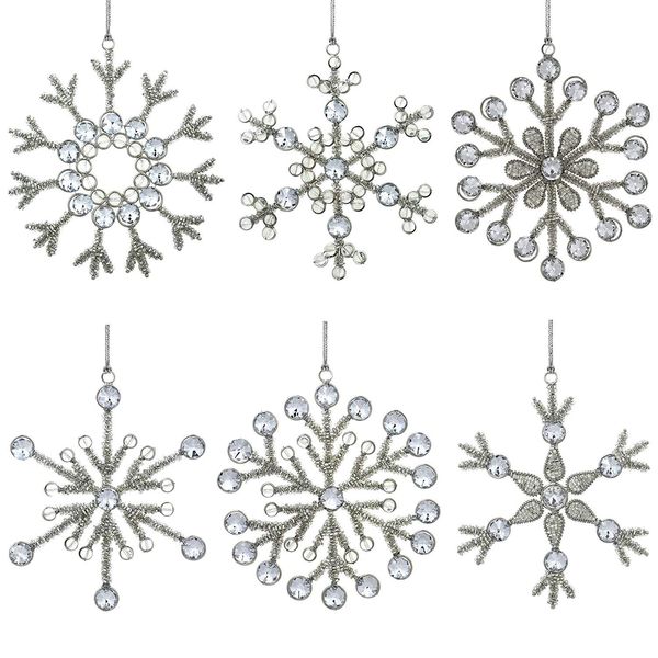 ShalinIndia Set of 6 Handmade Snowflake Iron and Glass Pendant Christmas Ornaments