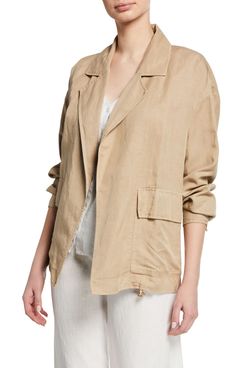 Eileen Fisher Notched-Collar Open-front Woven Jacket