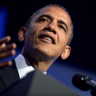 US President Barack Obama speaks during the American Society of Newspaper Editors (ASNE) Convention on April 3, 2012 in Washington, DC. AFP PHOTO/Jim Watson (Photo credit should read JIM WATSON/AFP/Getty Images)