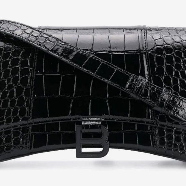 Balenciaga Hourglass Crocodile-Effect Sling Shoulder Bag