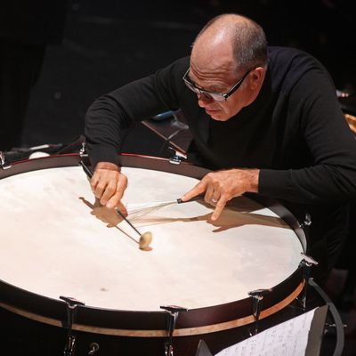 International Contemporary Ensemble performs an all-Pauline Oliveros program at the Clark Studio Theater as part of Mostly Mozart Festival on Tuesday night, August 20, 2013.
This image:
Steven Schick performing 