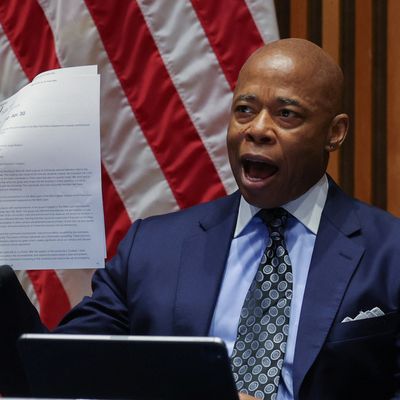 New York City Police Department (NYPD) Commissioner Edward Caban and Mayor Eric Adams appear at a press conference in New York