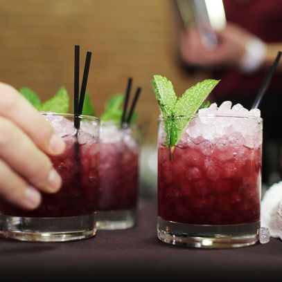 And Clover Club's Port of Call, made with Ford's gin, Sandeman ruby port, lemon juice, cinnamon syrup, cranberry relish, and bitters.