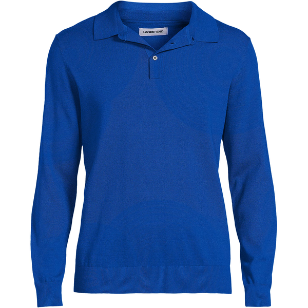 Lands' End Men's Long Sleeve Cotton Sweater Polo