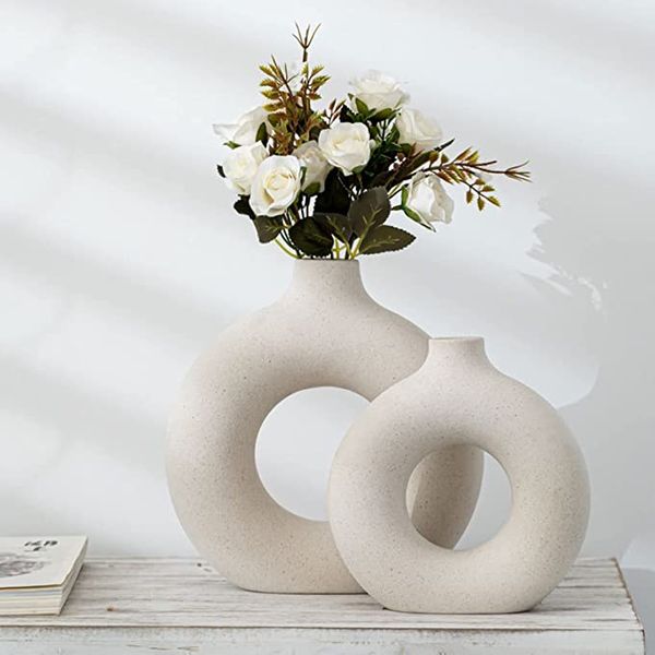 Leicofay Ceramic Hollow Donut Vase Set of 2