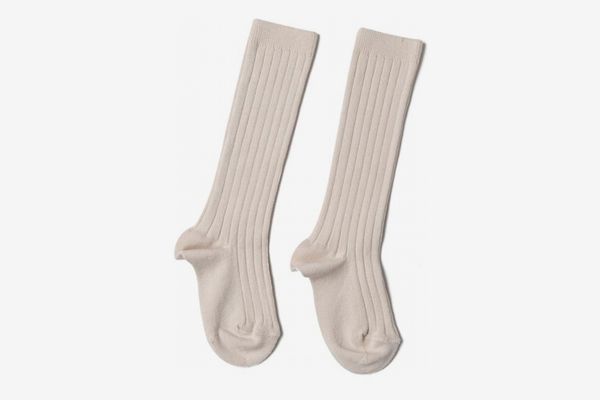 Pepa and Company Beige Ribbed Knee-High Socks