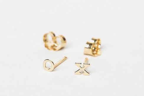 Tiny Solid 14 Karat Gold Initial Earrings