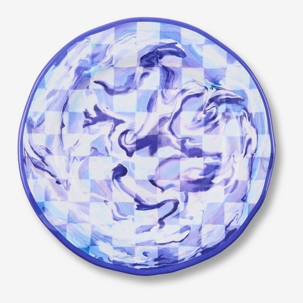MacKenzie Childs Blue Marble Check Melamine Dinner Plates, Set of 4