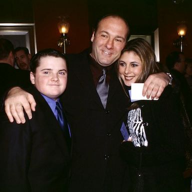 Robert Iler, James Gandolfini, and Jamie-Lynn Sigler at the season two premiere of The Sopranos.