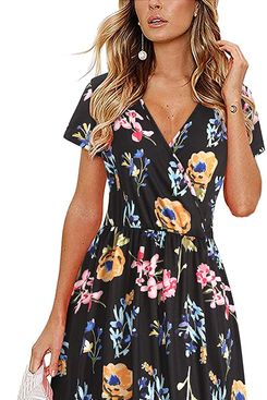 Styleword Women's Short-Sleeve Floral Dress With Pockets