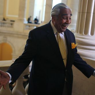 WASHINGTON, DC - NOVEMBER 18: U.S. Rep. Charles Rangel (D-NY) participates in a television interview before the House went into recess for the Thanksgiving break on November 18, 2011 in Washington, DC. With a deadline looming, the Joint?Select Committee on?deficit?Reduction will continue working to cut trillions of dollars from the budget before the Thanksgiving deadline. (Photo by Mark Wilson/Getty Images)