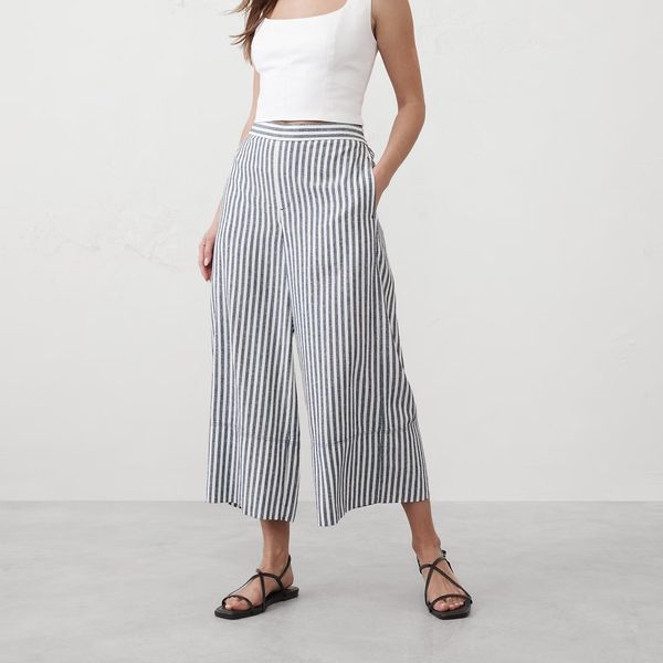 Banana Republic Factory Wide-Leg Linen-Blend Cropped Pull-On Pant